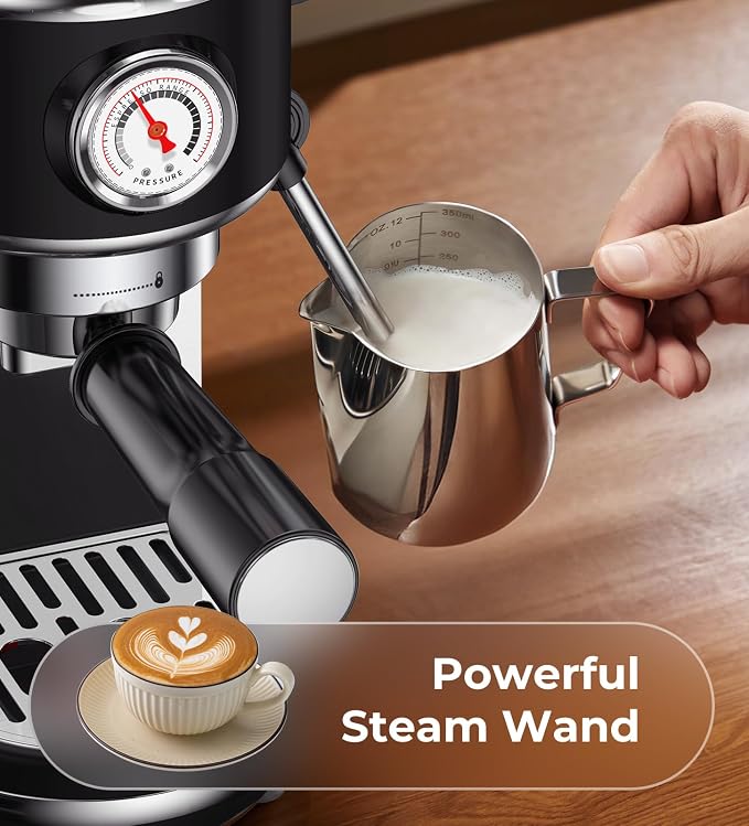 atatix 20 Bar Espresso Machine with Milk Frother, Compact Espresso Maker | Black Stainless Steel Coffee Machine,with Precise Temp Contro, 44oz Removable Water Tank for Latte, Cappuccino - Image 6
