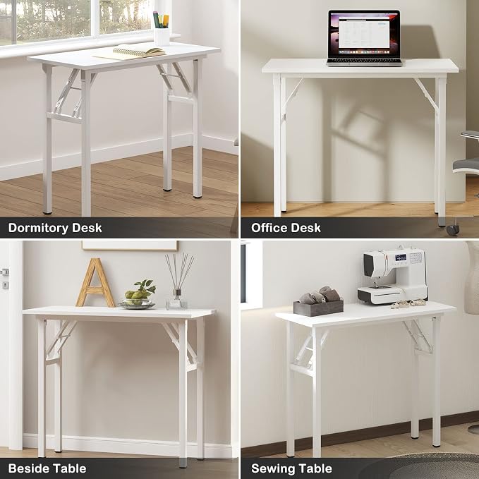 Need Small Desk 31 1/2" No Assembly Foldable Writing Table,Sturdy and Heavy Duty Folding Computer Desks for Small Space/Home Office/Dormitory AC5DW(80 * 40) | White Frame Writing Gaming Work Table/Sturdy Foldable Study Table for Small Space/Dormitory, ... - Image 4