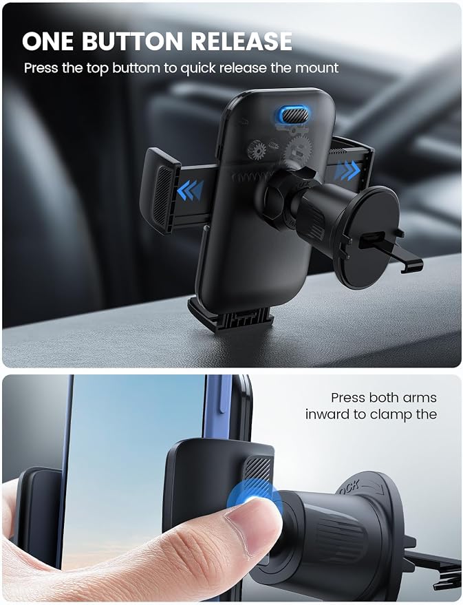Lamicall 2026 Wider Clamp & Metal Hook Car Phone Holder Vent [Thick Cases Friendly] Phone Holders for Your Car Camera Mounts Automobile Hands Free Cradle Air Vent for iPhone 17 16 15 Pro Max Dark Grey - Image 6
