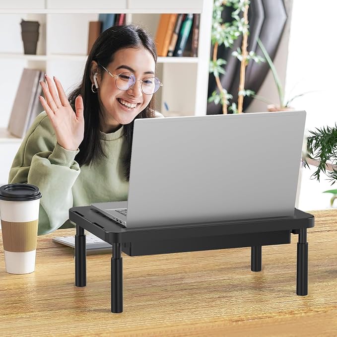 WALI Computer Monitor Stand with Storage, Desk Monitor Riser 3 Height Adjustable, Laptop Riser with Airflow Vents, Desk Organizer for Computer, Laptop, Printer (PTT002-B), 1 Pack, Black - Image 2