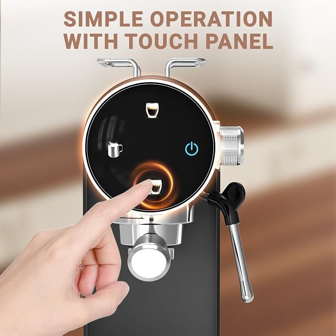 Ollygrin 20 Bar Espresso Coffee Machine, Semi-Automatic Espresso Machine with Touch Panel, 1350W Espresso Maker with Steam Wand, Removable Drip Tray & Water Tank, Modern Design for Latte & Cappuccino - Image 4