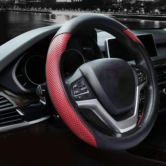 Valleycomfy Steering Wheel Cover with Microfiber Leather for Car Truck SUV 15 inch (Red) by Valleycomfy