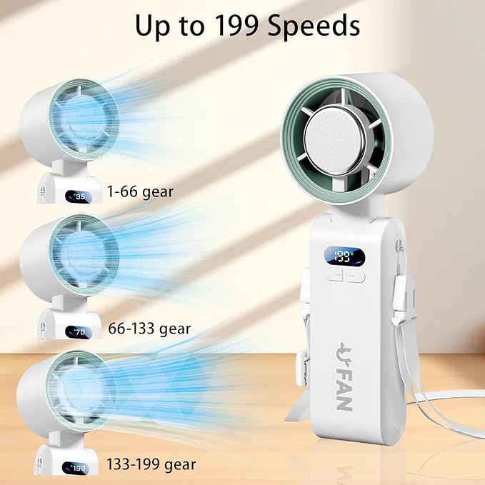 Handheld Fan, Portable Handheld Fan with Ice Function, mini personal fan, Turbo Powerful Rechargeable Fans,1-199 Speed, Foldable, for Women Men Outdoor Indoor travel essentials(White) - Image 4