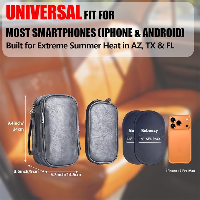 Keep Your Phone Safe from Extreme Heat Car Phone Cooling Bag Includes 2 Reusable Ice Packs Fits All Phones (Grey) - Image 5