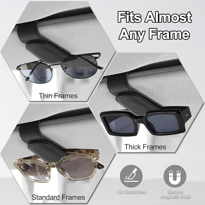 CHOSMOYI Magnetic Leather Sunglass Holder for Car, Sunglasses Clip for Car Visor, Auto Interior Accessories Universal for Different Size Eyeglasses (Black) - Image 2