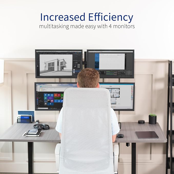 VIVO Quad 13 to 30 inch Monitor Free-Standing Mount, Fully Adjustable Desk Stand, Holds 4 Flat or Curved Display Screens, STAND-V004F - Image 5