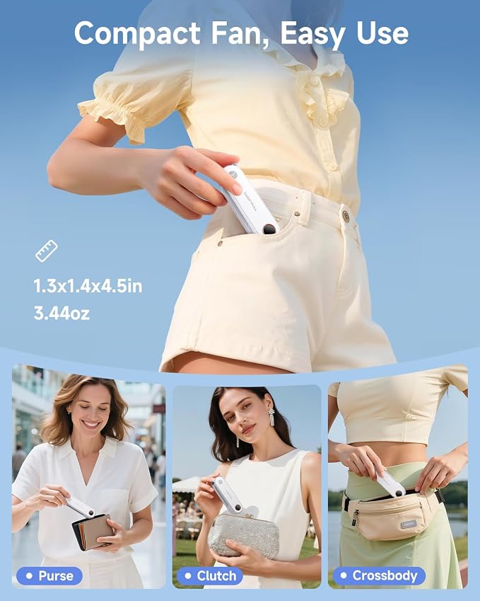SWEETFULL Portable Handheld Mini Fan with LED Display, 3-in-1 Personal Foldable USB Rechargeable Hand Held Fan & Flashlight for Travel, Lash Eyelash, Cute Small Pocket for Women, Girls - Image 4