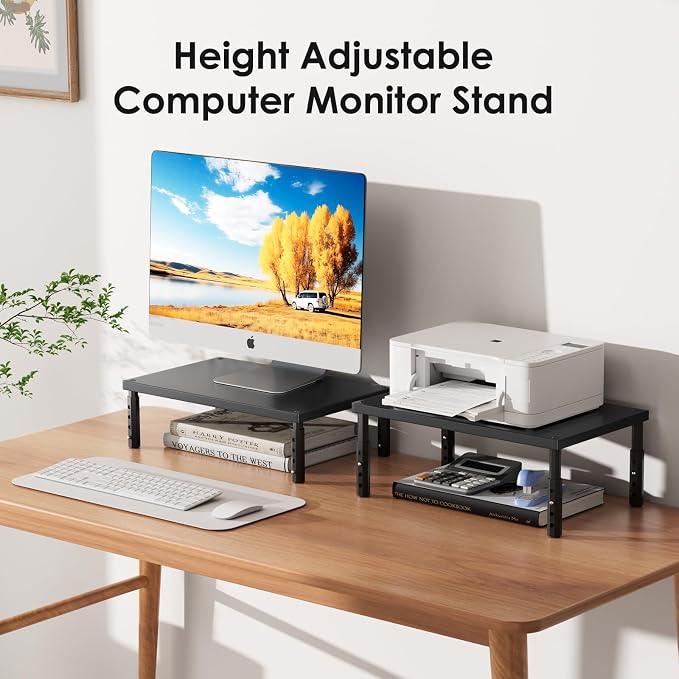 ECOLOVI Wood Laptop Stand for Desk, 4-Height Adjustable Computer Monitor Stand Riser for Desk Organizer and Accessories, Office Desk Accessories Workspace Organizer for Home Office Supplies, Black - Image 4