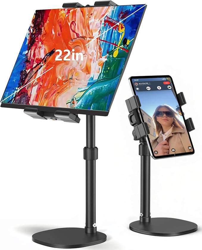 OHLPRO Heavy Duty Portable Monitor Stand for Desk, 22.83" Ultra Tall Tablet Holder with Wide Steel Base, 5.5 LB Capacity, iPad Stand Fits 5-22" Screen, iPad Pro 12.9 13, Office, Kitchen, Drawing by OHLPRO