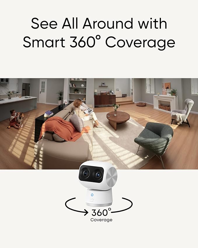 eufy Security 4K Indoor Cam S350, No Subscription, Dual Cameras, 8× Zoom, 360° Coverage, Works as a Pet Camera, Nanny/Senior/Baby Monitor, AI Auto-Tracking, Human/Pet/Cry Detection, 2.4/5 GHz Wi-Fi - Image 5