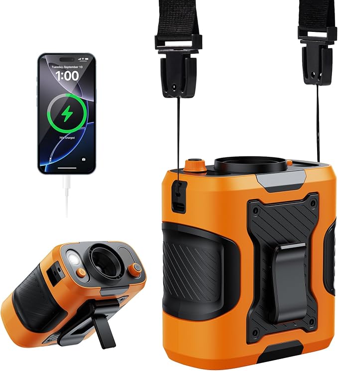 KIMMOO 5 in 1 Portable Waist Fan, 100 Speeds Powerful 13500RPM, Hands-Free Neck Fan with up to 24H Cooling, Rechargeable Personal Wearable Belt Body Shirt Fan for Camping Outdoor Jobsite, Orange by KIMMOO
