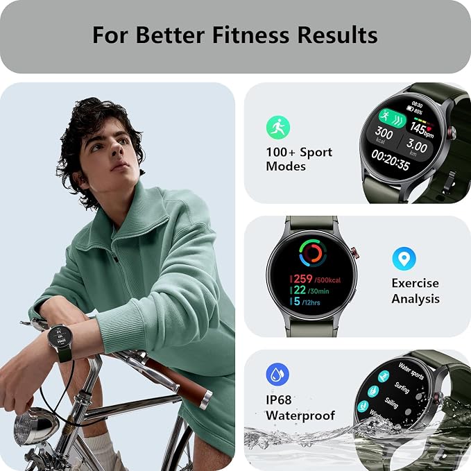 Smart Watch for Men Women, Answer/Make Call, AMOLED Ultra-Clear Screen Activity Trackers with Heart Rate/Sleep/SpO2 Monitor, Smartwatch for iPhone/Samsung/Android, 110+ Sport Modes, 3ATM Waterproof - Image 5