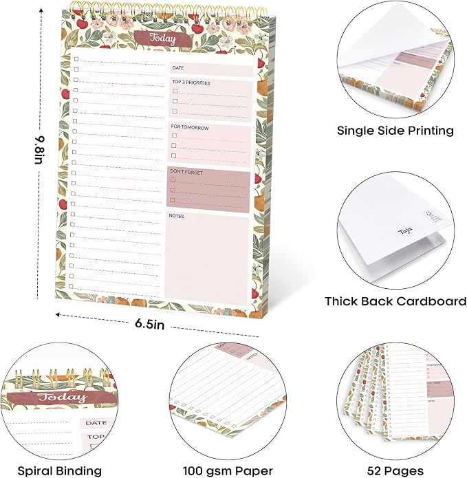 Taja To Do List Notepad, Undated Daily Planner for Work and Goal Setting | Cherry Orchard, 52 Sheets, 9.8" x 6.5" , for Office, Home and school, Daily Task Planning, Notes and Everyday Organization - Image 6