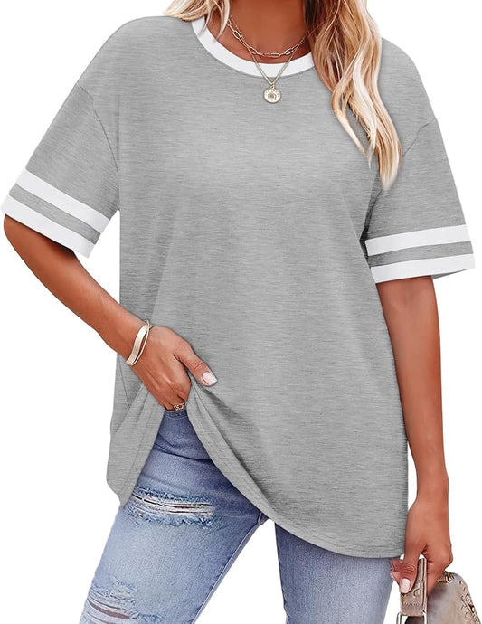 WIHOLL Womens T Shirts Loose Fit Short Sleeve Tees Crew Neck Color Block Summer Tops 2026 Fashion by WIHOLL