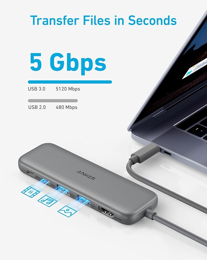 Anker USB C Hub, 5-in-1 USBC to HDMI Splitter with 4K Display | 85W Max PD, 1 Powered USB-C 5Gbps & 2 Powered USB-A 3.0 5Gbps Data Ports, for MacBook Pro, MacBook Air, Dell and More (Grey) - Image 4
