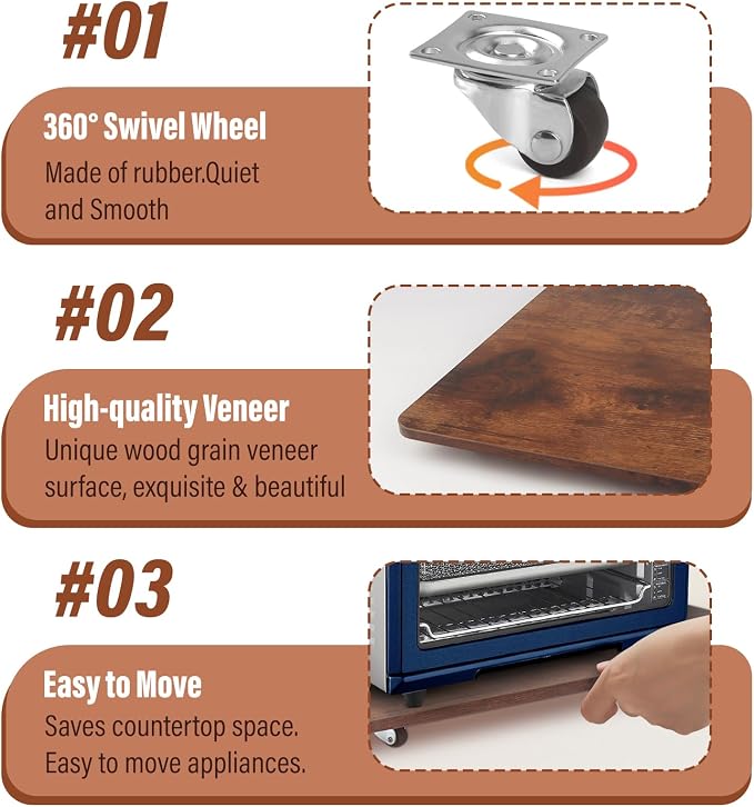 Appliance Slider 360° Rolling Tray for Coffee Maker, Under Coffee Maker Mat | Wood Large 15.7"×13" Coffee Pot Rolling Tray, Quiet Wheels, Kitchen Countertop Sliding Mat, Easily from Under The Cabinet - Image 5
