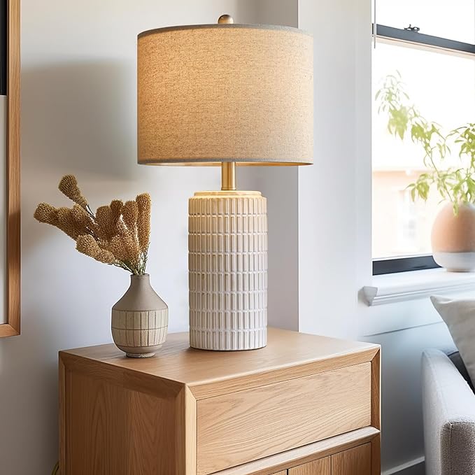 PoKat 23" Modern Ceramic Table Lamp Set of 2 for Living Room White Desk Lamps for Bedroom Farmhouse Bedside Nightstand Lamp House Warming Gifts New Home Decor End Table Lamps Gifts for Women Mom Beige - Image 6
