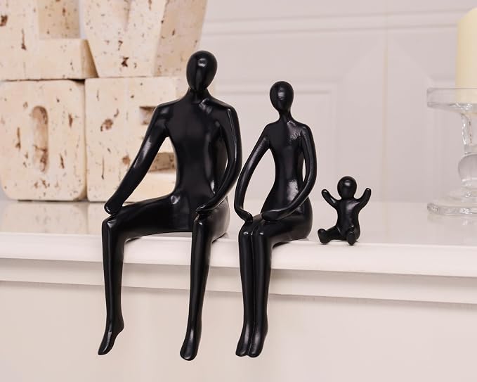 Quoowiit Black Bookshelf Decor Family Sculpture, Abstract Art Ornament Coffee Table Decor, Modern Aesthetic Family Figurine Decoration for Home Office Shelf Table Desk Living Room Set of 3 - Image 6