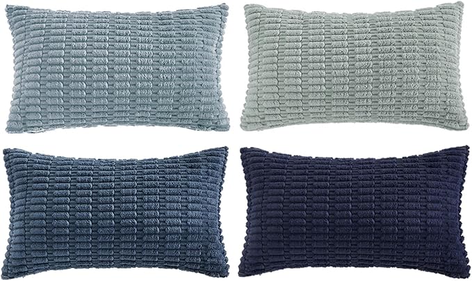 Fancy Homi 4 Packs Decorative Throw Pillow Covers for Living Room Couch Bed, Modern Farmhouse Boho Home Décor Accent Cushion Case, 20" x 12", Blue Series - Image 6