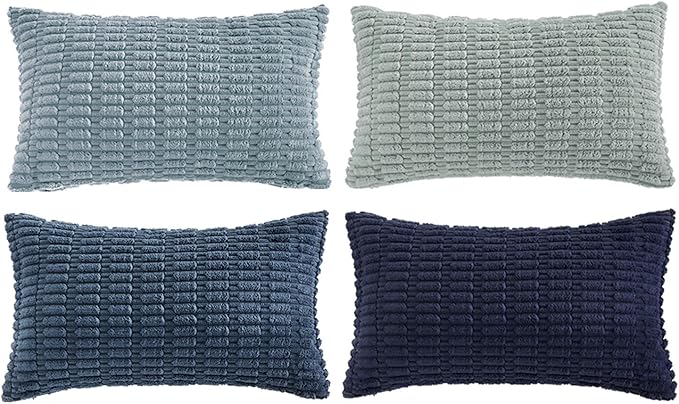 Fancy Homi 4 Packs Decorative Throw Pillow Covers for Living Room Couch Bed, Modern Farmhouse Boho Home Décor Accent Cushion Case, 24" x 12", Blue Series - Image 6