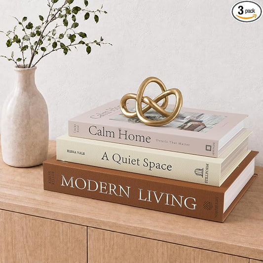 OuMuaMua Decorative Books for Home Decor, Set of 3 Stackable Fake Books for Coffee Table Bookshelf Decor, Modern Aesthetic Decorative Book for Home Living Room Bedroom Office Decoration, Linen Beige by OuMuaMua