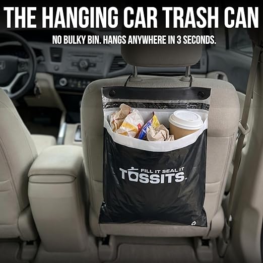 Tossits Recycled Disposable Car Trash Bags – Leakproof, Smell Proof Hanging Garbage Bags for Car, Truck, SUV, RV & Vehicle – Black, 42 Count Disposable Automotive Trash Bags - Image 2