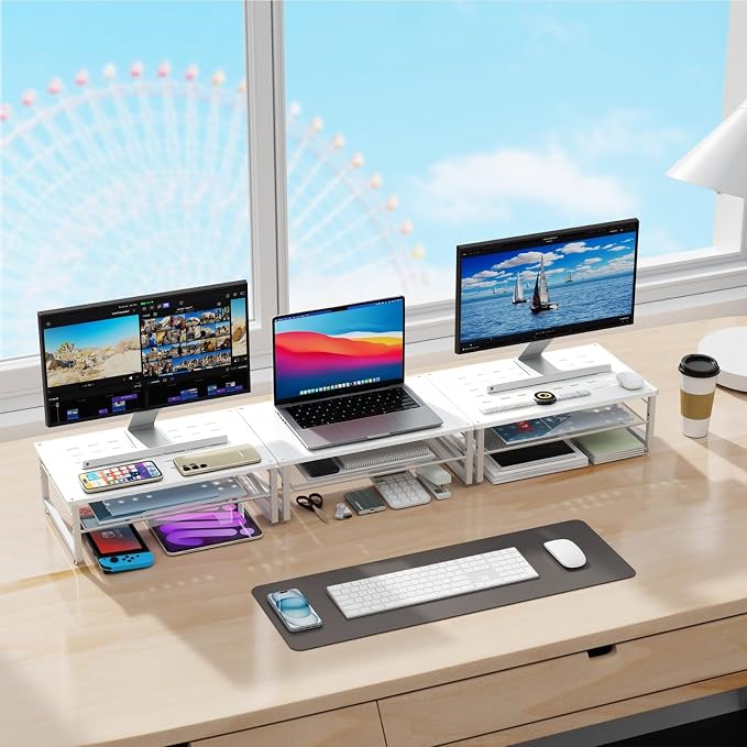 gianotter 2-Tier Metal Monitor Stand Riser, Desk Accessories & Workspace Desk Organizers, Office Desk Storage Organizer for Office Supplies (White) - Image 6