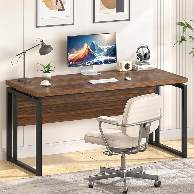 EXCEFUR Home Office Desk, Modern Computer Desk for Workstation, Wood Metal Executive PC Laptop Study Writing Table for Living Room, 53 Inch, Rustic Walnut by EXCEFUR