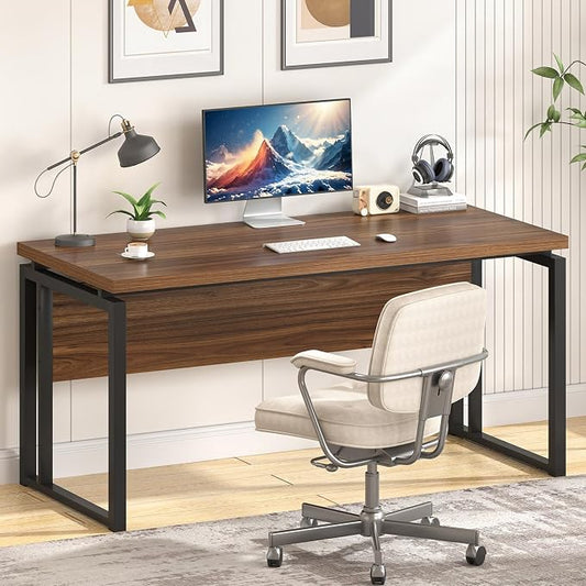 EXCEFUR Home Office Desk, Modern Computer Desk for Workstation, Wood Metal Executive PC Laptop Study Writing Table for Living Room, 53 Inch, Rustic Walnut by EXCEFUR