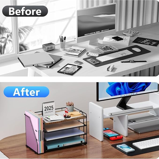 gianotter 4-Tier Wood Paper Organizer With Magazine Holder | Desk Organizers and Accessories, File Organizer for Office Supplies Storag (Wood, 4-Tier) - Image 2