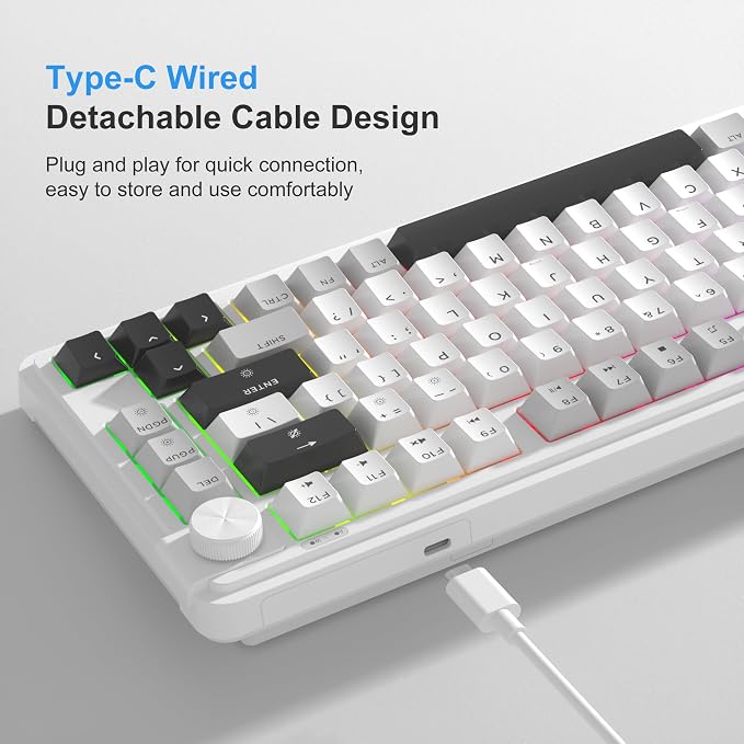 MageGee 80% Gaming Keyboard, RGB Backlit Wired Mechanical Feel Keyboard with Volume Knob, 80 Keys Compact USB Keyboard, 19-Key Rollover, Multimedia Keys for PC, Computer, Laptop, Windows - Image 4