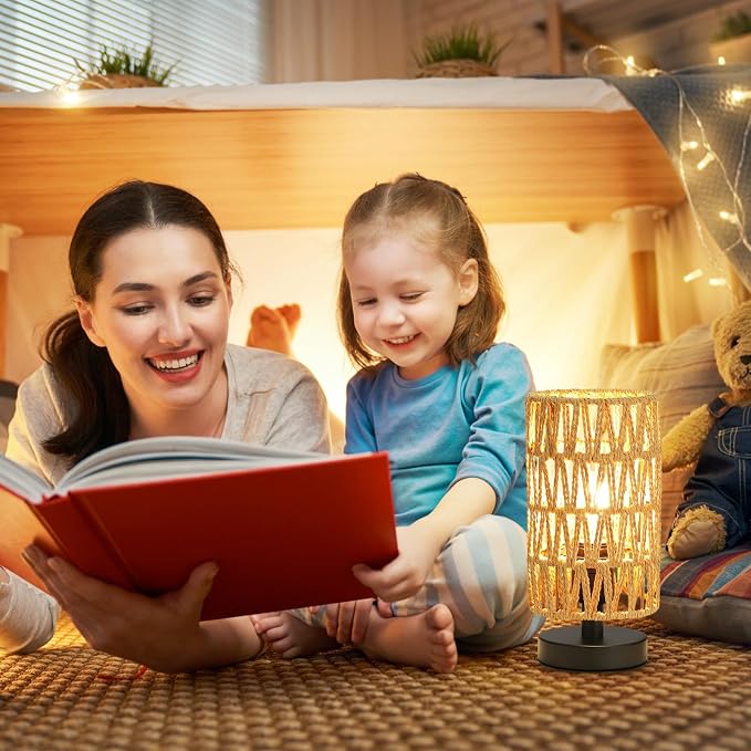 Fenmzee Table Lamps (Rattan Rope Shade - Black Base, 9" Inline Control) | 3000K LED Blub Included | 680 Lumens | Easy Assembly | Minimalist Design | E26 | for Kitchen | for Kids Room - Image 5