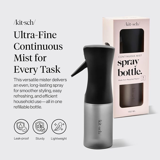 Kitsch Continuous Spray Bottle for Hair – Black, 150ml | Fine Mister Spray Bottle & Water Spray Bottle – Recycled Hair Spray Bottle – Spray Bottles for Cleaning, Styling, & More - Image 2