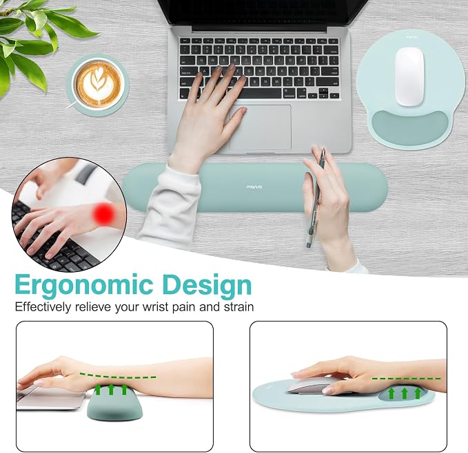 MOSISO Wrist Rest Support for Mouse Pad&Keyboard Set, Aquamarine | Circle Curved Ergonomic Mousepad Non-Slip Base Home/Office Pain Relief&Easy Typing Pad with Soft Cloth&Silicone Lining - Image 3