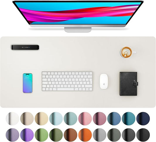 Aothia Leather Desk Pad Protector, Mouse Pad, Office Desk Mat, Non-Slip PU Leather Desk Blotter, Laptop Desk Pad, Waterproof Desk Writing Pad for Office and Home (23.6" x 13.7", Off-White) by AothiaSimpleNaturalUnique