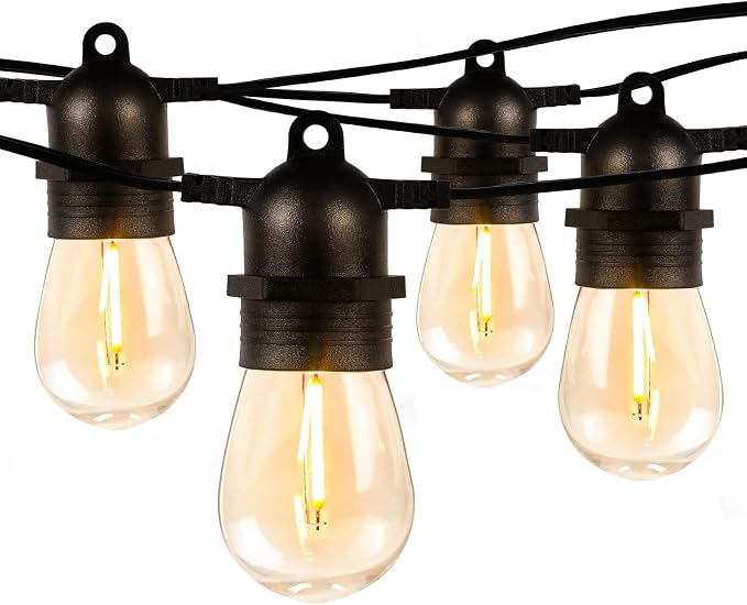 Lepro S14 Outdoor String Lights - 50ft with 15 Shatterproof LED Edison Bulbs, Waterproof Bistro Lights for Deck, Pergola, Porch, Garden, Gazebo by Lepro
