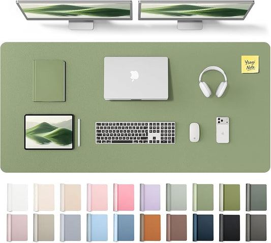 YSAGi Leather Desk Pad Protector, Office Desk Mat, Large Mouse Pad, Non-Slip PU Leather Desk Blotter, Laptop Desk Pad, Waterproof Desk Writing Pad for Office and Home (Bamboo Green,55" x 24") by YSAGi