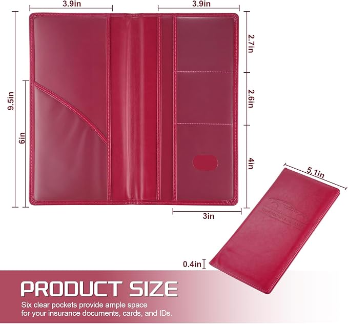 JUSTTOP 1Pack Car Registration and Insurance Holder,Car Document Holder for Cards License with Magnetic Shut,Vehicle Glove Box Car Organizer for Documents, Cards, License(Rose red) - Image 2