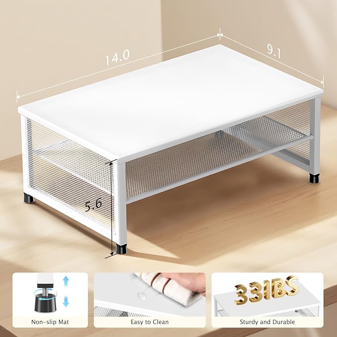 ECOLOVI 2-Tier Computer Monitor Stand Riser, Desk Organizer for Monitor, Printer & Laptop Stand, Desktop Workspace Organizers for Office Supplies(White) - Image 3