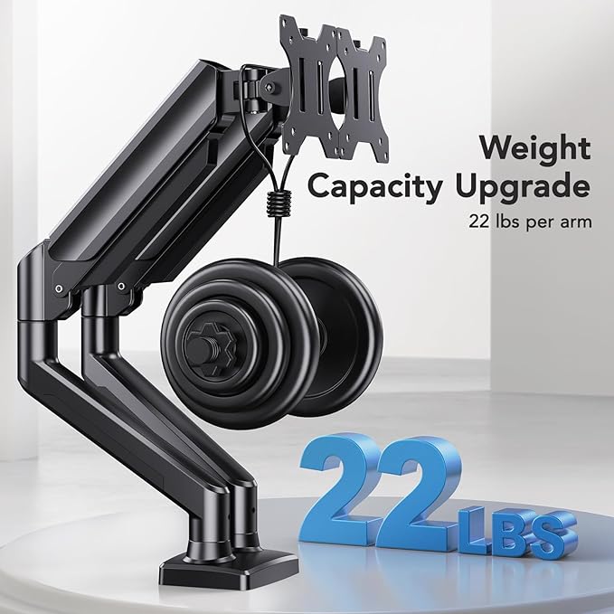 HUANUO Dual Monitor Mount for 2 Monitors up to 30 inches, Each Arm Holds Max 22lbs, Dual Monitor Stand with Advanced System, Height-Adjustable/Tilt/Swivel/Rotate, VESA Standard 75mm or 100mm - Image 5