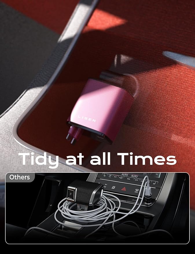 LISEN Retractable Car Charger, 84W Car Charger USB C Fast Charger Adapter, Car Accessories for Men Women, Gifts for Fathers Day for Men Dad Husband, for iPhone 17 16 15 14 13 12 Pro Max, Pink-Black | USB C Car Charger Fast Charge, Pink-Black Car Access... - Image 6