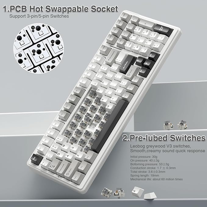 AULA F99 Wireless Mechanical Keyboard,Tri-Mode BT5.0/2.4GHz/USB-C Hot Swappable Custom Keyboard,Pre-lubed Linear Switches,RGB Backlit Computer Gaming Keyboards for PC/Tablet/PS/Xbox - Image 5