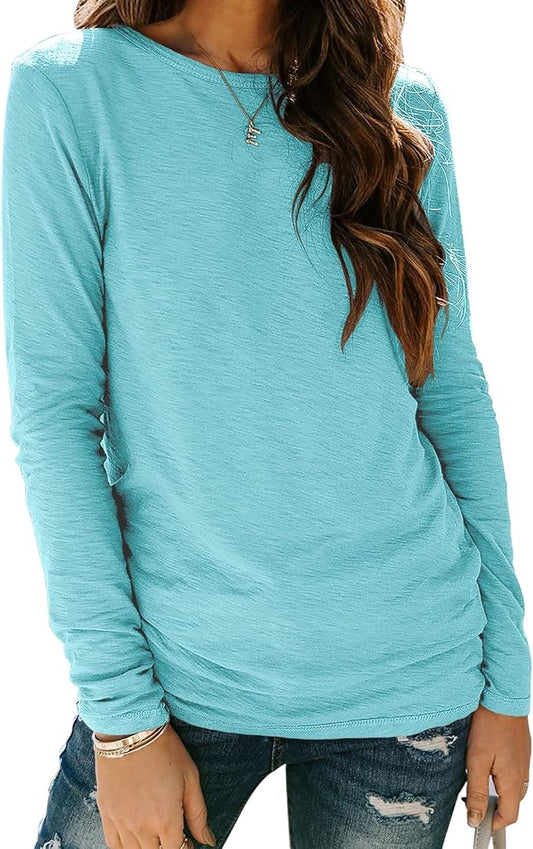 Sherosa Womens T Shirts Long Sleeve Crew Neck Shirts Basic Tee Tops Blouse by Sherosa