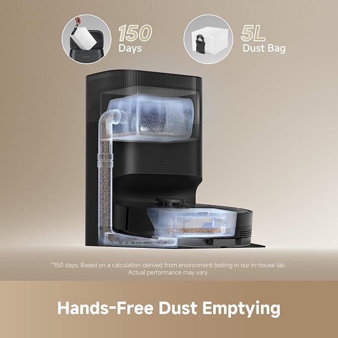 dreame D20 Plus Robot Vacuum and Mop, Detangling DuoBrush for Pet Hair | 13,000Pa Suction, Self-Emptying with 5L Dust Bag, LDS Mapping, App & Voice Control, Ideal for Hard Floors & Carpets - Image 3