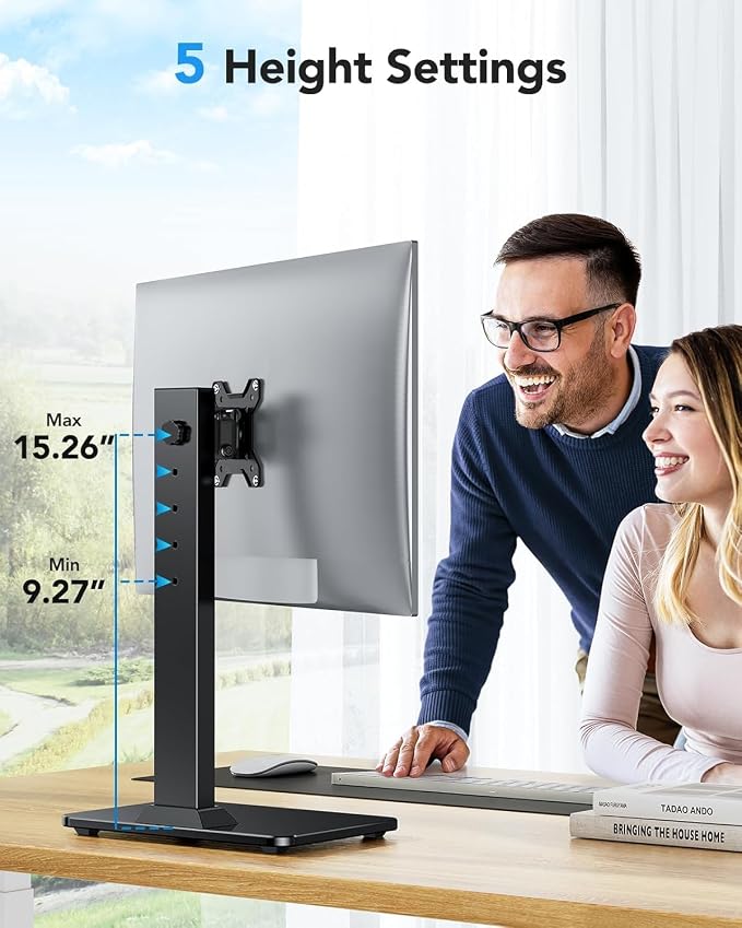 HUANUO Monitor Stand, Freestanding VESA Mount for 13 to 34 Inch Screens, Holds up to 44lbs, 5 Height Options, Swivel Desk Stand Riser With 360 Rotation, VESA 75x75mm/100x100mm - Image 3
