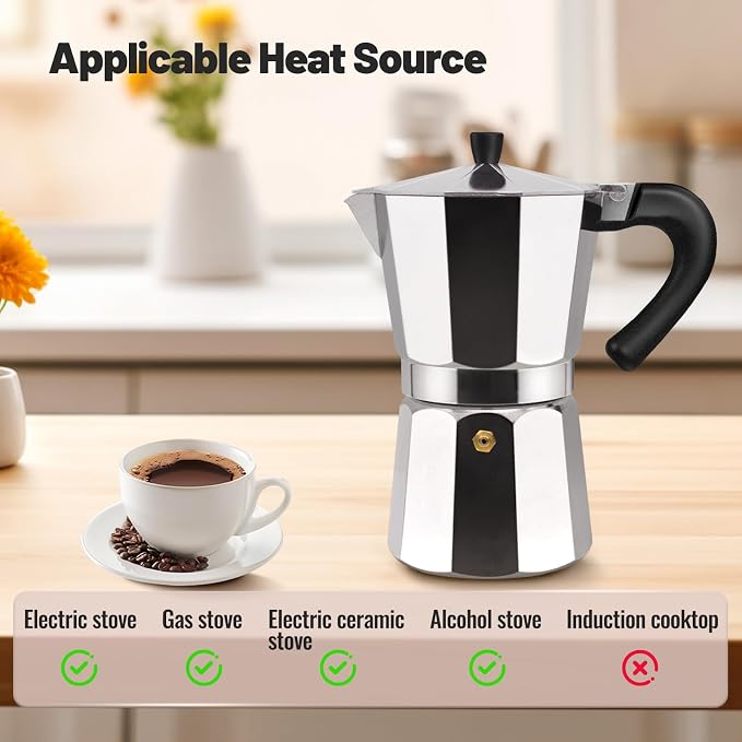 12 Cup Aluminum Moka Pot Classic Stovetop Espresso Coffee Maker 600ml 20oz Coffeemaker Percolator Mocha Pot Greca Coffee Maker Cafe Makers for Italian and Cuban Café Brewing Silver - Image 4