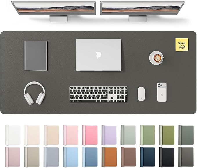 YSAGi Leather Desk Pad Protector, Office Desk Mat, Large Mouse Pad, Non-Slip PU Leather Desk Blotter, Laptop Desk Pad, Waterproof Desk Writing Pad for Office and Home (Dark Grey,55" x 17.2") by YSAGi