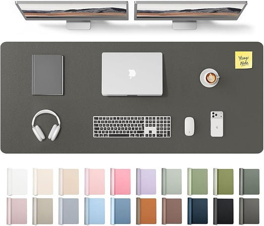 YSAGi Leather Desk Pad Protector, Office Desk Mat, Large Mouse Pad, Non-Slip PU Leather Desk Blotter, Laptop Desk Pad, Waterproof Desk Writing Pad for Office and Home (Dark Grey,55" x 17.2") by YSAGi