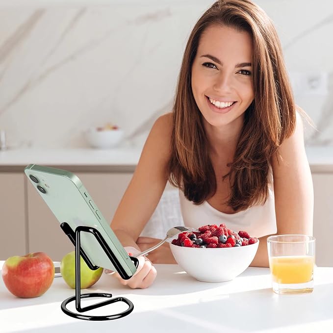 ROPOSY Cell Phone Stand for Desk, Cute Metal Black Cell Phone Stand Holder Desk Accessories, Compatible with All Mobile Phones, iPhone, iPad - Image 6