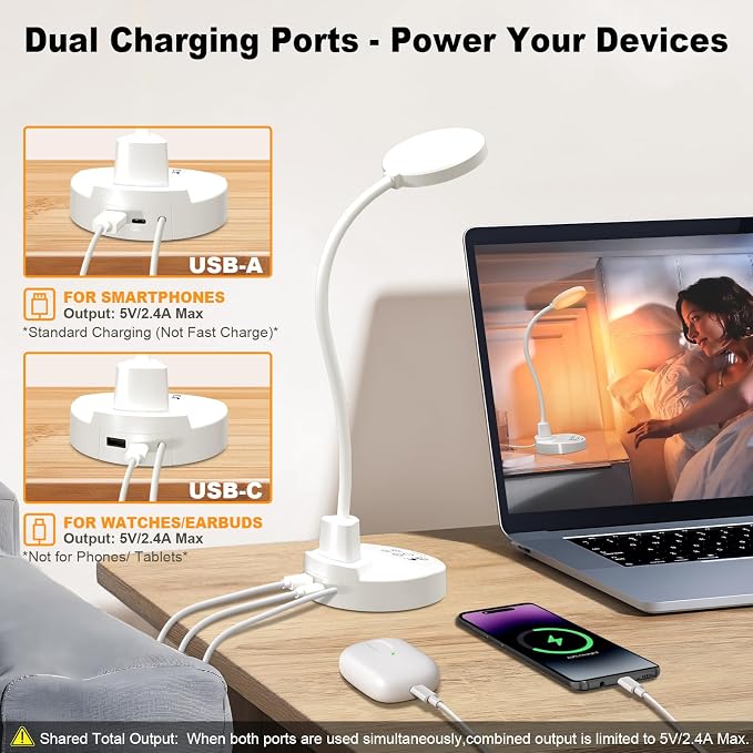 15W LED Desk Lamp with USB Charging Ports, [Button & Remote Control] Dimmable Table Lamp with 3 Color Modes, 5 Brightness Levels, 4 Timers, Flexible Reading Light for Home Office, Bedroom, Kids Study - Image 6